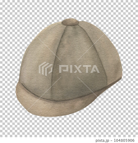 Watercolor illustration of equestrian equipment brown helmet, ammunition and accessories for horse riding. Isolated. 104805906