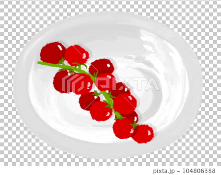 A bell-shaped cherry tomato placed on a whitish oval plate A bell-shaped cherry tomato placed on a whitish oval plate 104806388