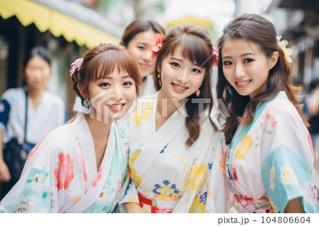 浴衣で楽しむ日本の夏(AI画像） 104806604