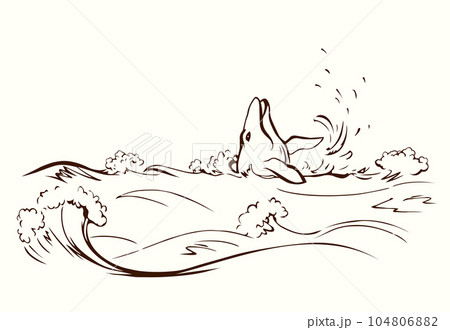Vector drawing. Whale swims in the sea Vector drawing. Whale swims in the sea 104806882