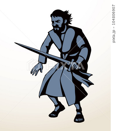 Vector drawing. Man with sword 104806907