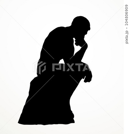 Vector drawing. Sculpture of a male thinker 104806909