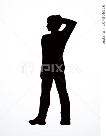 Vector drawing. A man stands making a choice Vector drawing. A man stands making a choice 104806910