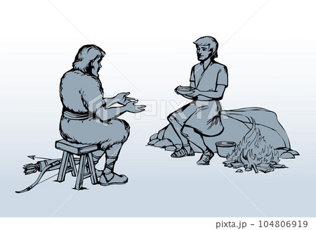 Vector drawing. Jacob gives soup to Esau 104806919