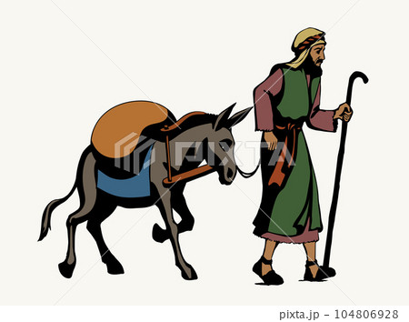 Vector drawing. Donkey loaded with cargo Vector drawing. Donkey loaded with cargo 104806928
