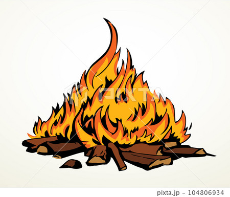 Vector drawing. Big camp fire 104806934