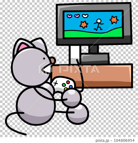 テレビゲームで遊ぶにゃんまるのイラスト　猫 104806954