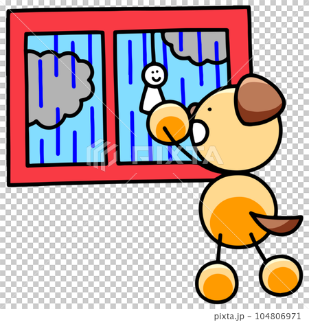 Illustration of a dog hanging a teru teru boy in the window Illustration of a dog hanging a teru teru boy in the window 104806971