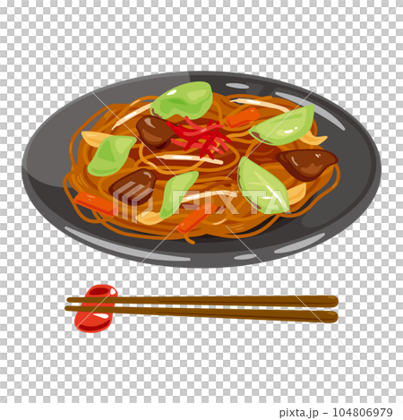 皿に盛られた焼きそば 104806979