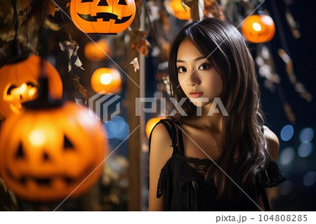 楽しみながら輝く美人女性のハロウィン(AI画像) 楽しみながら輝く美人女性のハロウィン(AI画像) 104808285