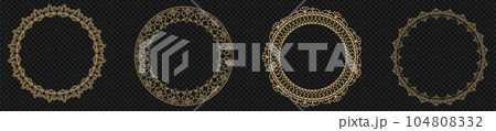 Ornate golden round frame. Circle rings with ornament in oriental tracery 104808332