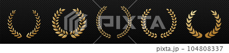 Golden laurel wreath. Winner symbol and trophy decorated Golden laurel wreath. Winner symbol and trophy decorated 104808337