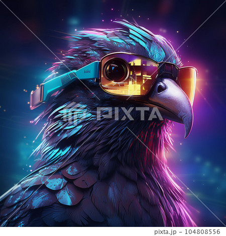 Epic Cyberpumk Bird Neon Retro Wave Style 104808556