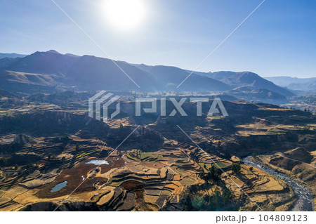 Aerial view of the Colca canyon in Arequipa Aerial view of the Colca canyon in Arequipa 104809123