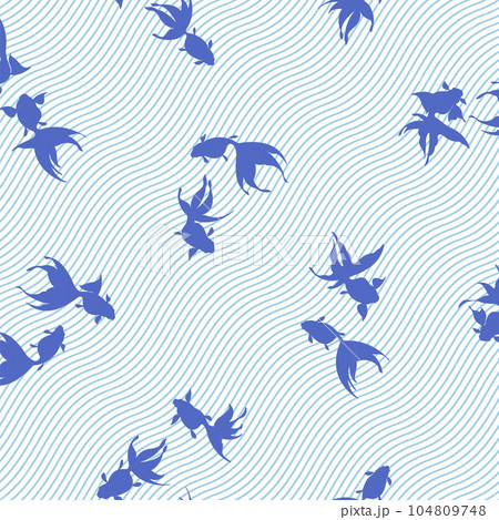 流水を涼しげに泳ぐ優雅な金魚の柄, 104809748