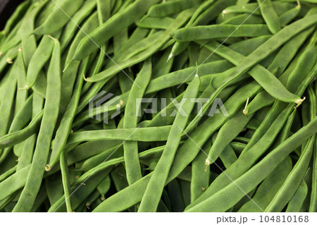 green romano beans on the counter in the market 104810168