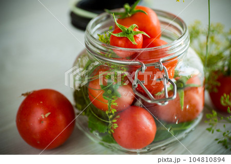 natural tomatoes with spices prepared for conservation natural tomatoes with spices prepared for conservation 104810894