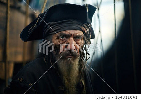 Portrait of a pirate captain on a ship. Portrait of a pirate captain on a ship. 104811041