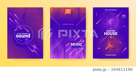 Electronic Music Flyers. Techno Dance Cover. Gradient Wave Circle. 104811190