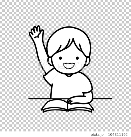 boy raising hand in class 104811192