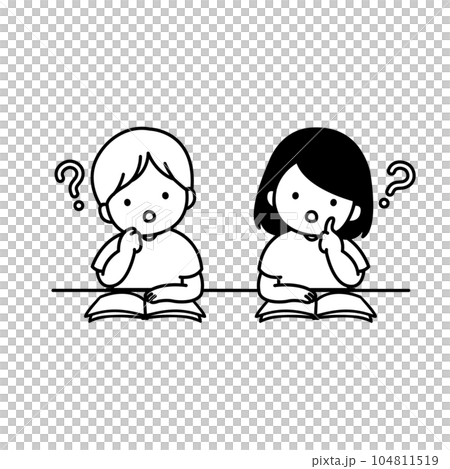 Boys and girls thinking in class Black and white 104811519