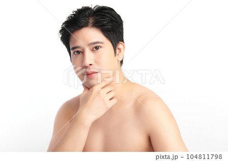 handsome young asian man on white background, Face care, Facial treatment, Cosmetology, beauty and spa, Asian men portrait. 104811798