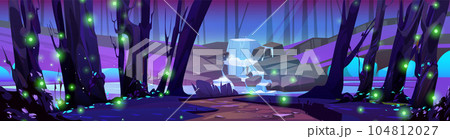 Night waterfall in magic forest vector landscape 104812027