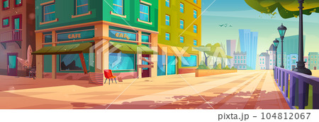 Abandoned outdoor street cafe exterior cartoon Abandoned outdoor street cafe exterior cartoon 104812067