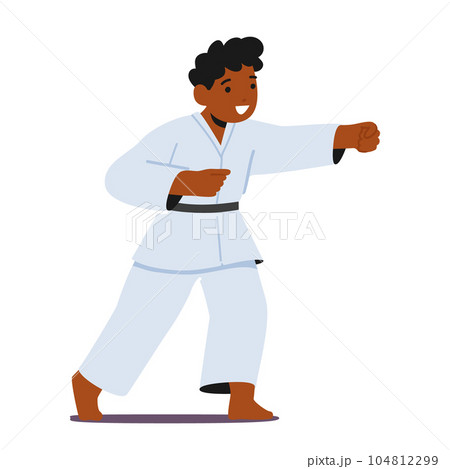 Karate Child Boy Character, Disciplined, And Skilled In Martial Arts Kid Trains, Aiming To Achieve Mastery, Illustration 104812299
