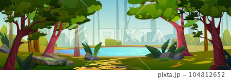 Blue lake in thick summer forest 104812652