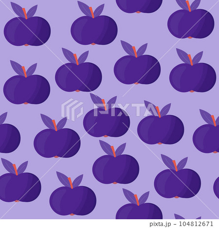 Purple doodle style seamless apple pattern on blue background. 104812671