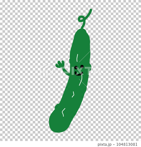 きゅうりのキャラクター手描きカラーイラスト素材 104813081