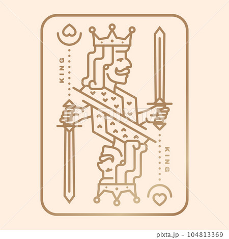 King playing card. Vector illustration. Esoteric, magic Royal playing card King design collection. Line art minimalist style 104813369