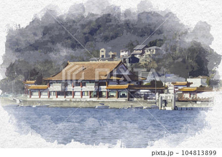 水彩画風 道の駅 あいおい白龍城 海の駅 兵庫県相生市 水彩画風 道の駅 あいおい白龍城 海の駅 兵庫県相生市 104813899
