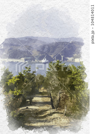 水彩画風　万葉の岬　遊歩道　兵庫県相生市 104814011
