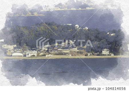 水彩画風 万葉の岬からのたつの市立室津小学校 兵庫県相生市 水彩画風 万葉の岬からのたつの市立室津小学校 兵庫県相生市 104814056
