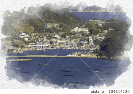 水彩画風　万葉の岬からの室津港　兵庫県相生市 104814130