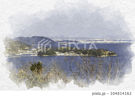 水彩画風 万葉の岬からの室津半島 兵庫県相生市 水彩画風 万葉の岬からの室津半島 兵庫県相生市 104814162