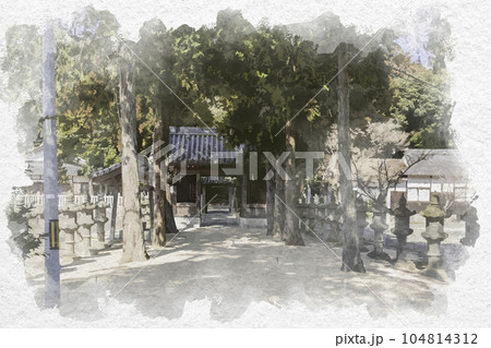 水彩画風 由加神社 随身門 岡山県和気町 水彩画風 由加神社 随身門 岡山県和気町 104814312