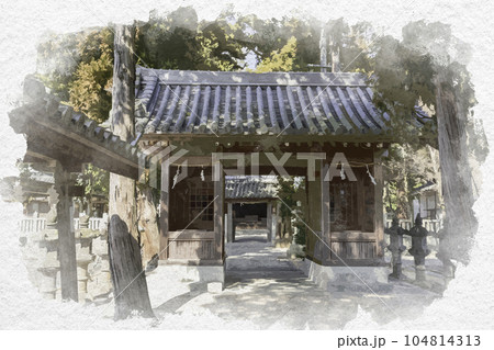 水彩画風 由加神社 随身門 岡山県和気町 水彩画風 由加神社 随身門 岡山県和気町 104814313