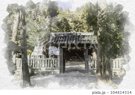 水彩画風 由加神社 中門 岡山県和気町 水彩画風 由加神社 中門 岡山県和気町 104814314