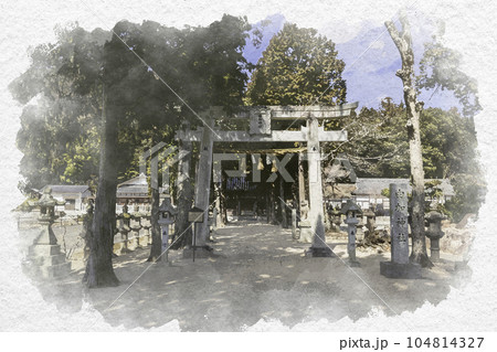 水彩画風 由加神社 鳥居 岡山県和気町 水彩画風 由加神社 鳥居 岡山県和気町 104814327