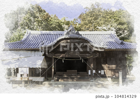 水彩画風　由加神社　拝殿　岡山県和気町 104814329