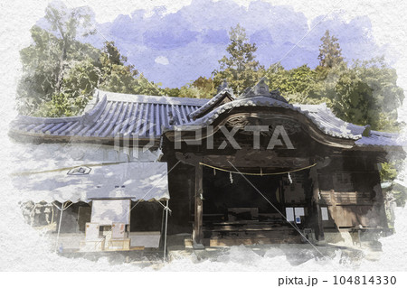 水彩画風　由加神社　拝殿　岡山県和気町 104814330