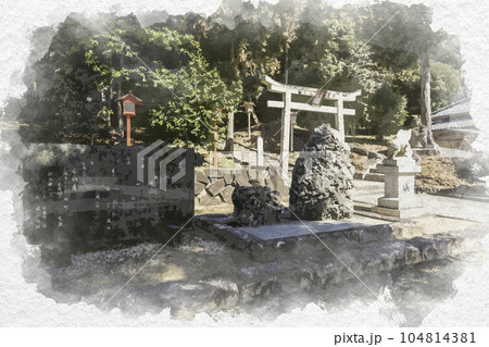 水彩画風　和気神社　さざれ石　岡山県和気町 104814381