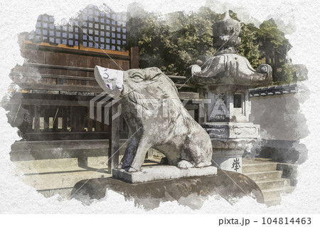 水彩画風　和気神社　狛いのしし　岡山県和気町 104814463