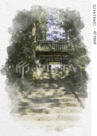 水彩画風　和気神社　随神門　岡山県和気町 104814478