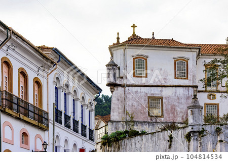 Facades of historic buildings in Ouro Preto 104814534