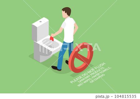 3D Isometric Flat Vector Conceptual Illustration of Do Not Flush Sanitary Products 104815535