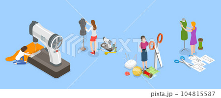 3D Isometric Flat Vector Conceptual Illustration of Sewing Workshop 104815587